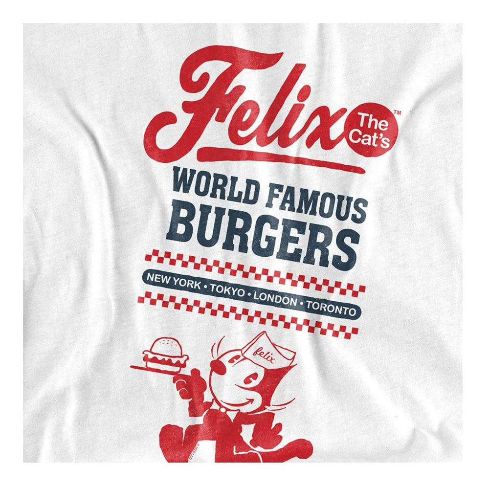 White - Side - Felix The Cat Unisex Adult World Famous Burgers Ringspun Cotton T-Shirt