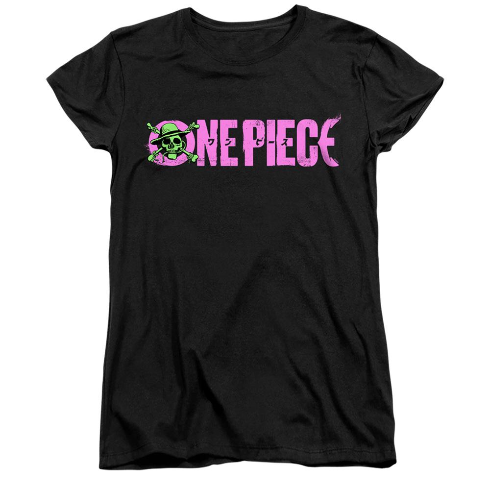 Black - Front - One Piece Womens-Ladies Luffy Jolly Roger Ringspun Cotton Fitted T-Shirt