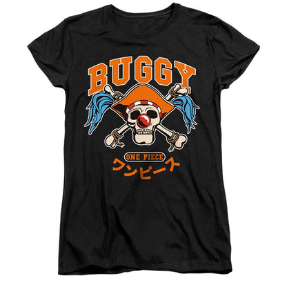Black - Front - One Piece Womens-Ladies Buggy the Clown Skull Fitted T-Shirt