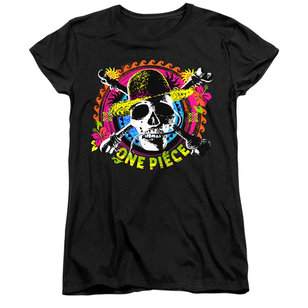 Black - Front - One Piece Womens-Ladies Jolly Roger Tropical Ringspun Cotton T-Shirt