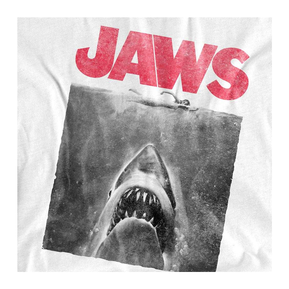 White - Side - Jaws Unisex Adult Vintage Poster Ringspun Cotton T-Shirt