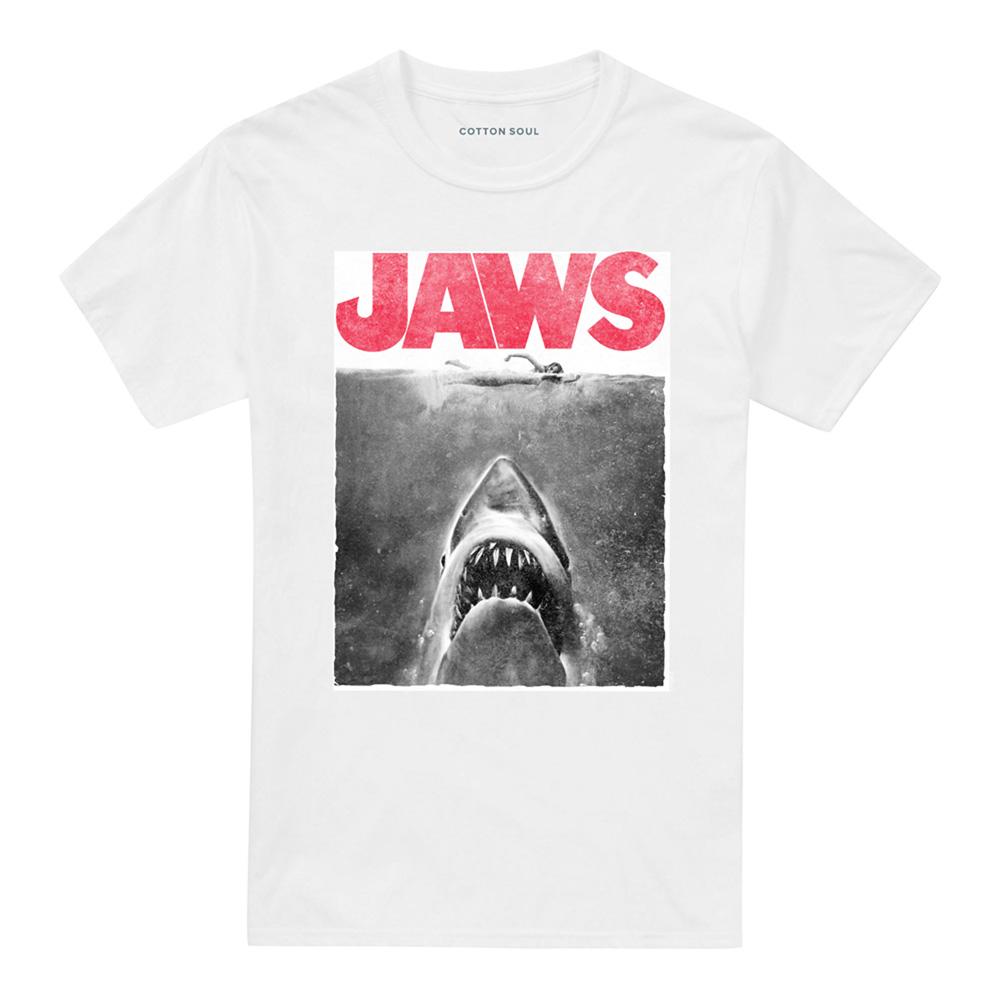 White - Front - Jaws Unisex Adult Vintage Poster Ringspun Cotton T-Shirt