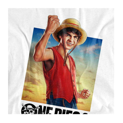 White - Side - One Piece Womens-Ladies Straw Hat Luffy Ringspun Cotton Fitted T-Shirt