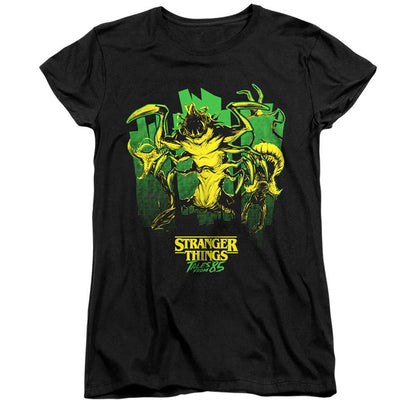 Black - Front - Stranger Things: Tales from '85 Womens-Ladies Monster Plants Fitted T-Shirt