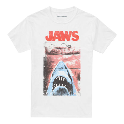 White - Front - Jaws Unisex Adult Punk Poster Ringspun Cotton T-Shirt