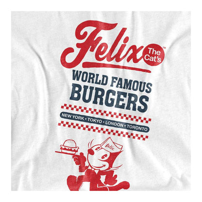 White - Side - Felix The Cat Unisex Adult World Famous Burgers Ringspun Cotton T-Shirt