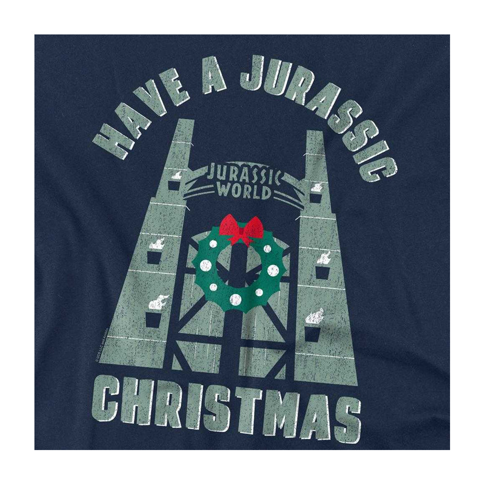 Navy - Side - Jurassic World Unisex Adult Jurassic Christmas Ringspun Cotton T-Shirt