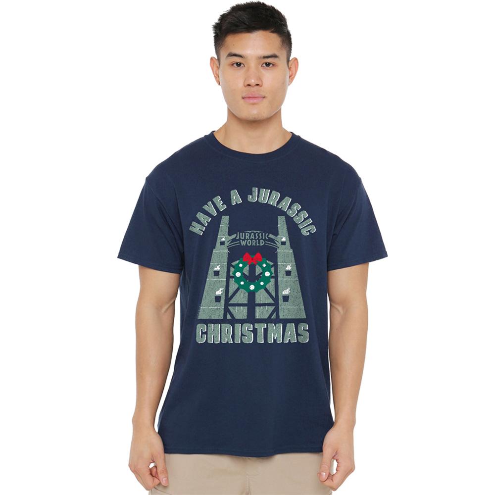 Navy - Lifestyle - Jurassic World Unisex Adult Jurassic Christmas Ringspun Cotton T-Shirt