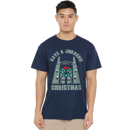 Navy - Lifestyle - Jurassic World Unisex Adult Jurassic Christmas Ringspun Cotton T-Shirt