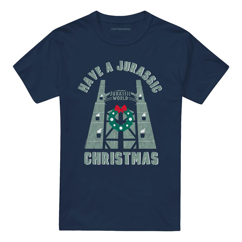 Navy - Front - Jurassic World Unisex Adult Jurassic Christmas Ringspun Cotton T-Shirt