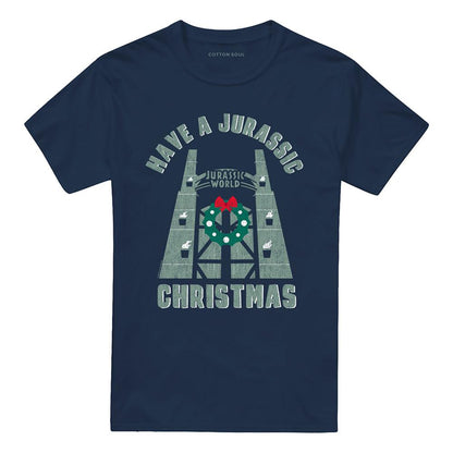 Navy - Front - Jurassic World Unisex Adult Jurassic Christmas Ringspun Cotton T-Shirt