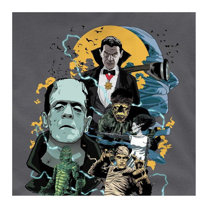 Charcoal - Side - Universal Monsters Unisex Adult Monster Mash Ringspun Cotton Midweight T-Shirt