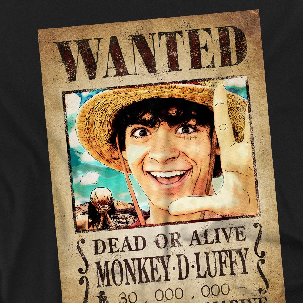Black - Side - One Piece Womens-Ladies Luffy Wanted Poster Fitted T-Shirt