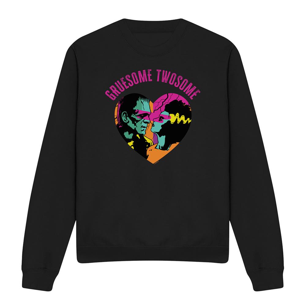 Black - Front - Universal Monsters Unisex Adult Gruesome Twosome Long-Sleeved Valentine`s Day Sweatshirt