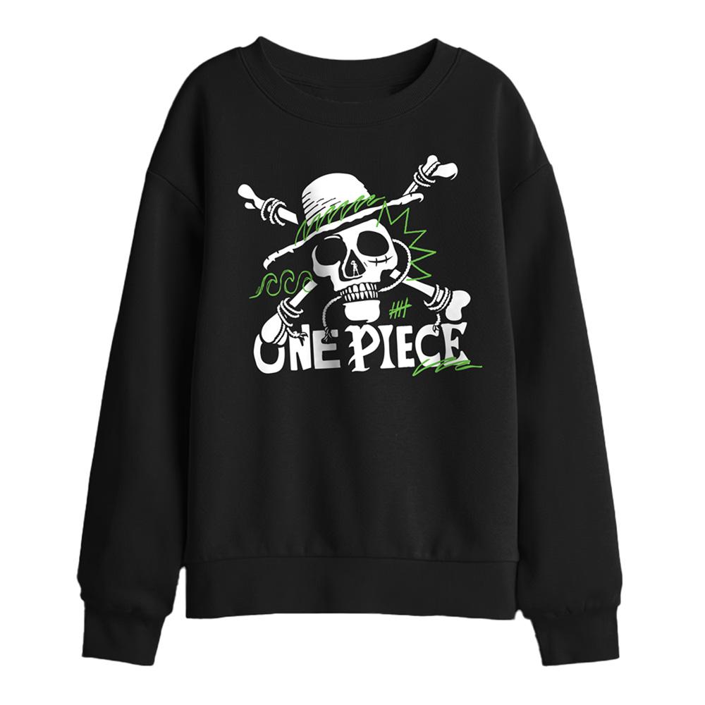Black - Front - One Piece Childrens-Kids Jolly Roger Logo Sweatshirt