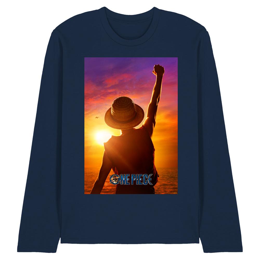 Navy - Front - One Piece Unisex Adult Luffy Sunset Long-Sleeved T-Shirt