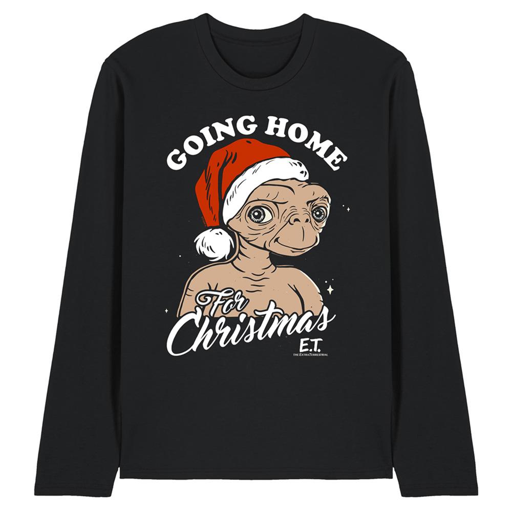 Black - Front - E.T Unisex Adult Home For Christmas Long-Sleeved T-Shirt