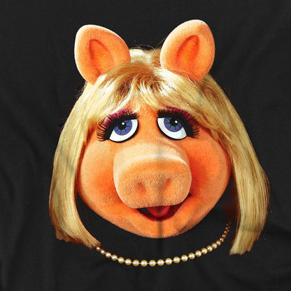 Black - Side - The Muppets Womens-Ladies Miss Piggy Face Fitted T-Shirt