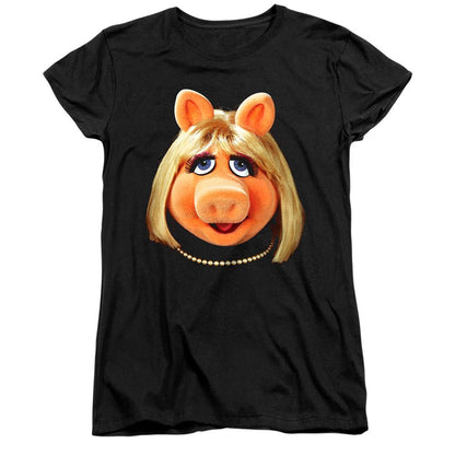 Black - Front - The Muppets Womens-Ladies Miss Piggy Face Fitted T-Shirt