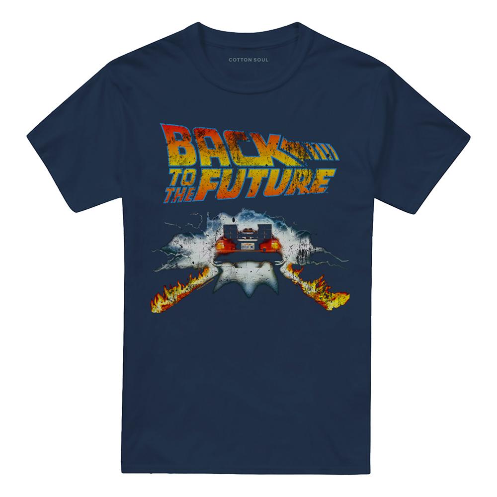Navy - Front - Back To The Future Unisex Adult Delorean Ringspun Cotton T-Shirt
