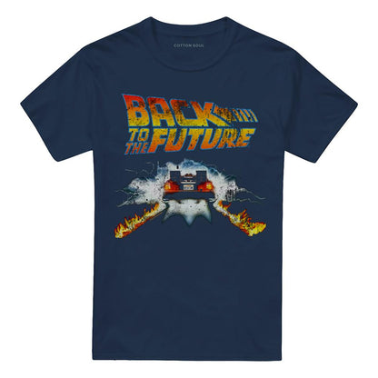 Navy - Front - Back To The Future Unisex Adult Delorean Ringspun Cotton T-Shirt