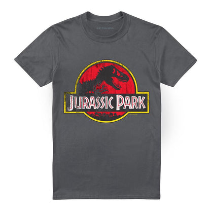 Charcoal - Front - Jurassic Park Unisex Adult Distressed Logo Ringspun Cotton T-Shirt