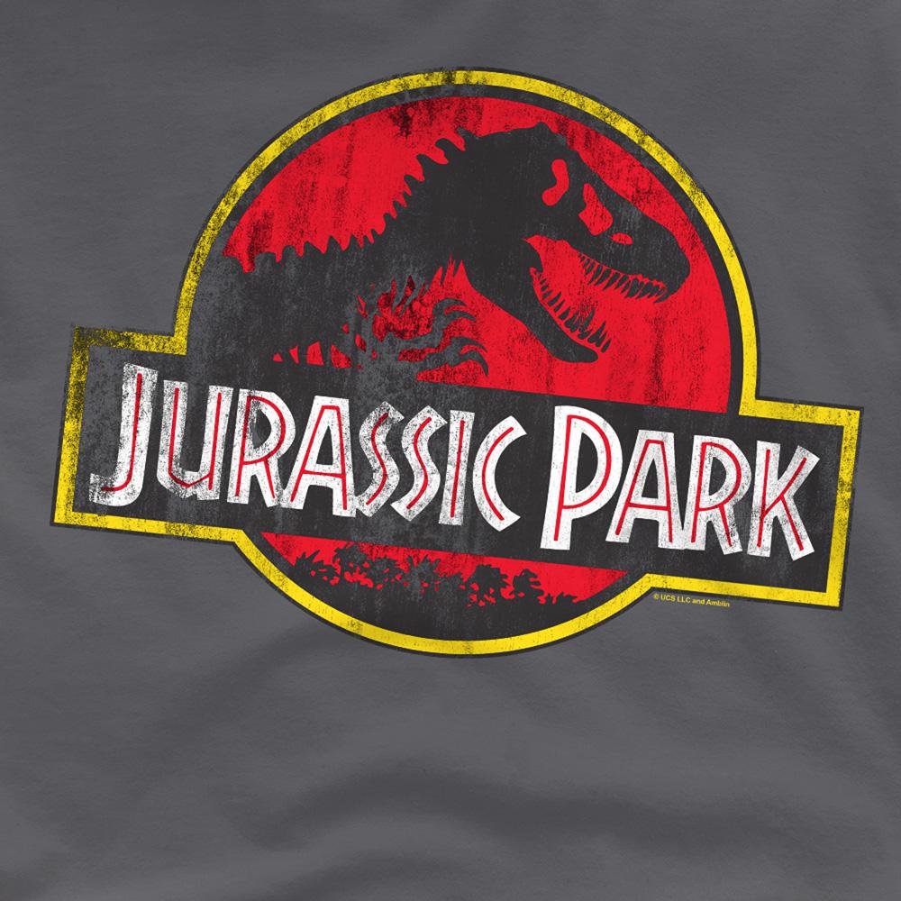 Charcoal - Side - Jurassic Park Unisex Adult Distressed Logo Ringspun Cotton T-Shirt