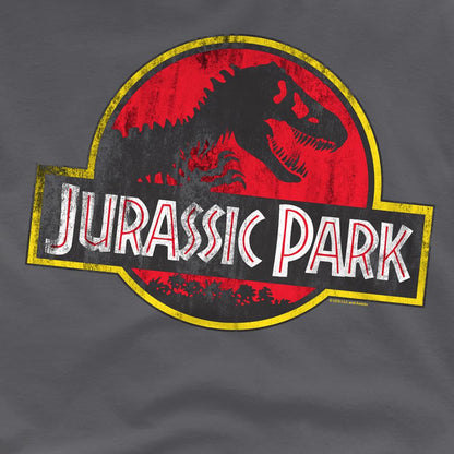 Charcoal - Side - Jurassic Park Unisex Adult Distressed Logo Ringspun Cotton T-Shirt