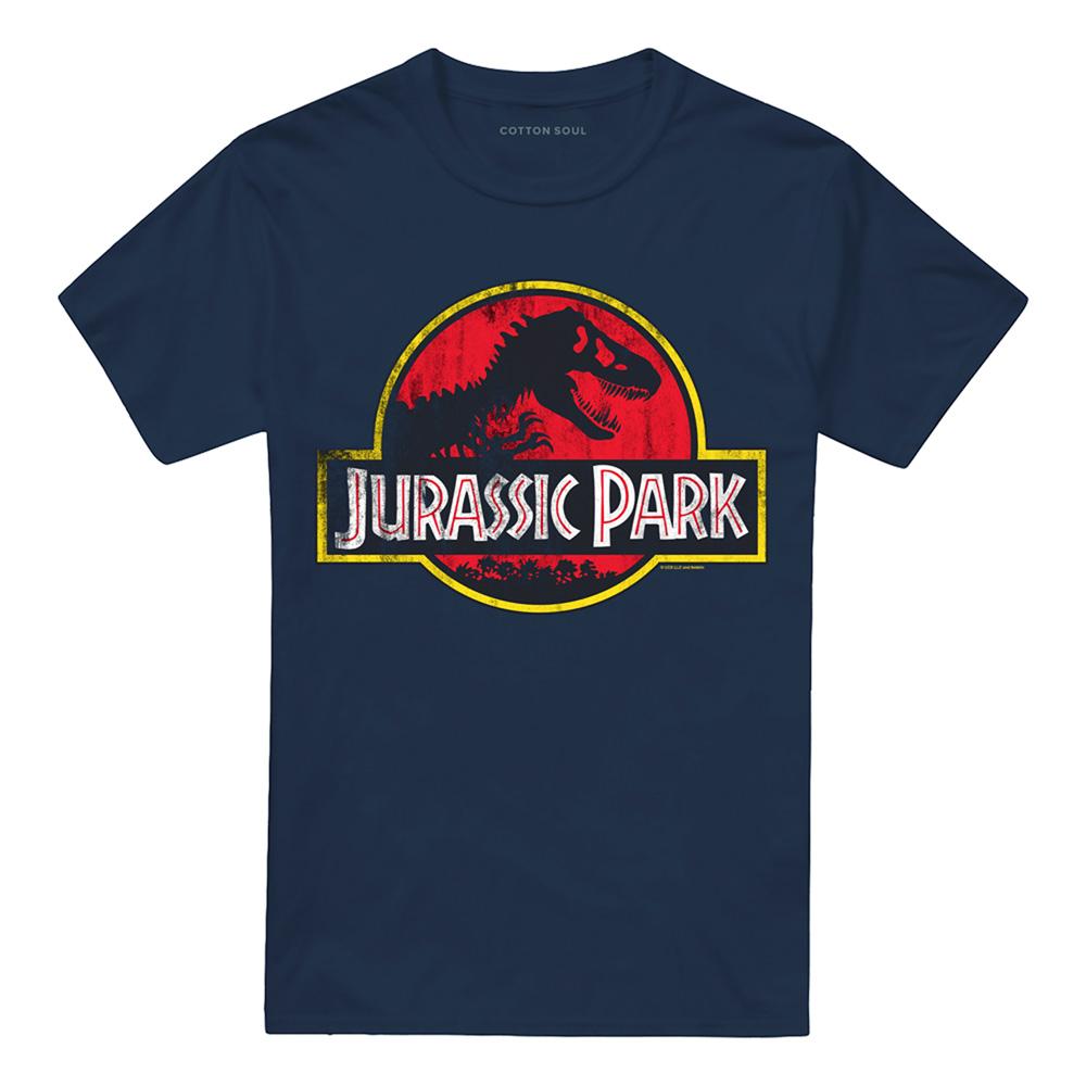 Navy - Front - Jurassic Park Unisex Adult Distressed Logo Ringspun Cotton T-Shirt