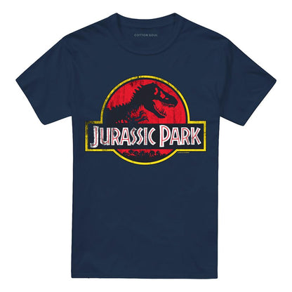 Navy - Front - Jurassic Park Unisex Adult Distressed Logo Ringspun Cotton T-Shirt