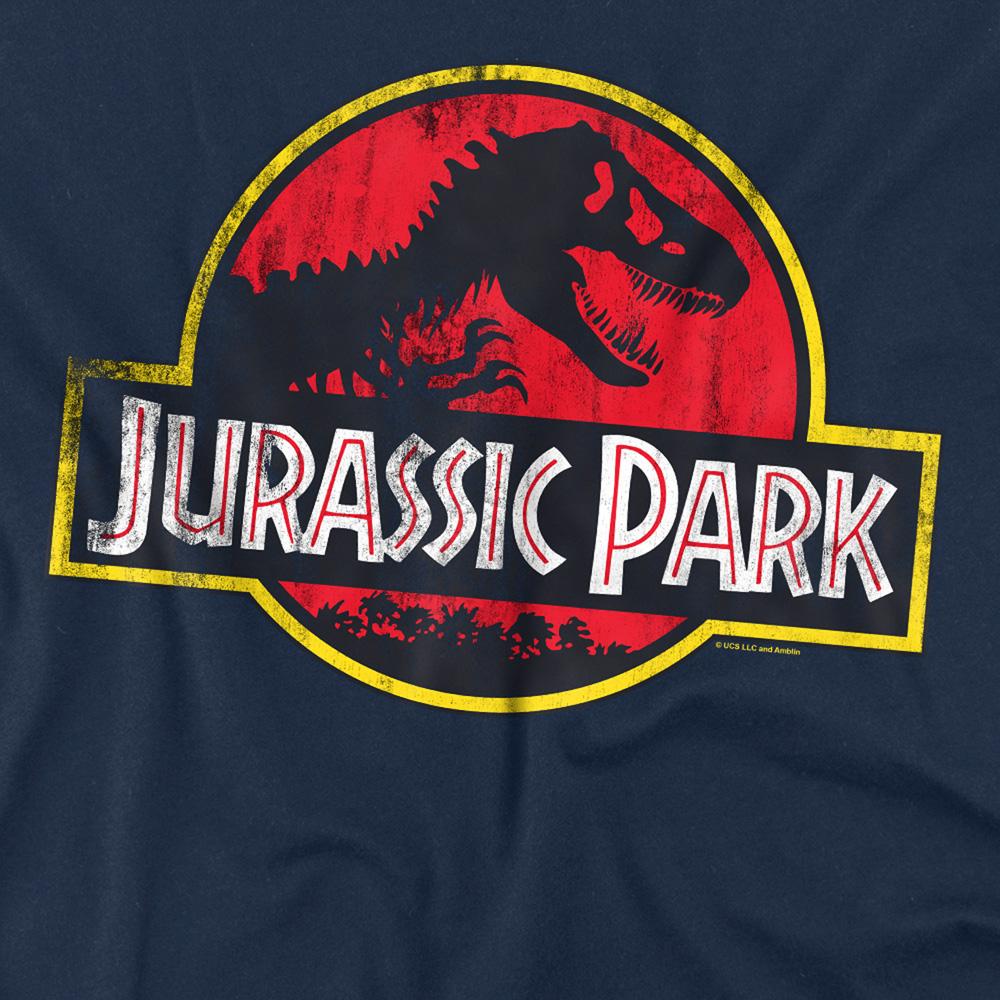 Navy - Side - Jurassic Park Unisex Adult Distressed Logo Ringspun Cotton T-Shirt