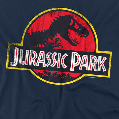 Navy - Side - Jurassic Park Unisex Adult Distressed Logo Ringspun Cotton T-Shirt
