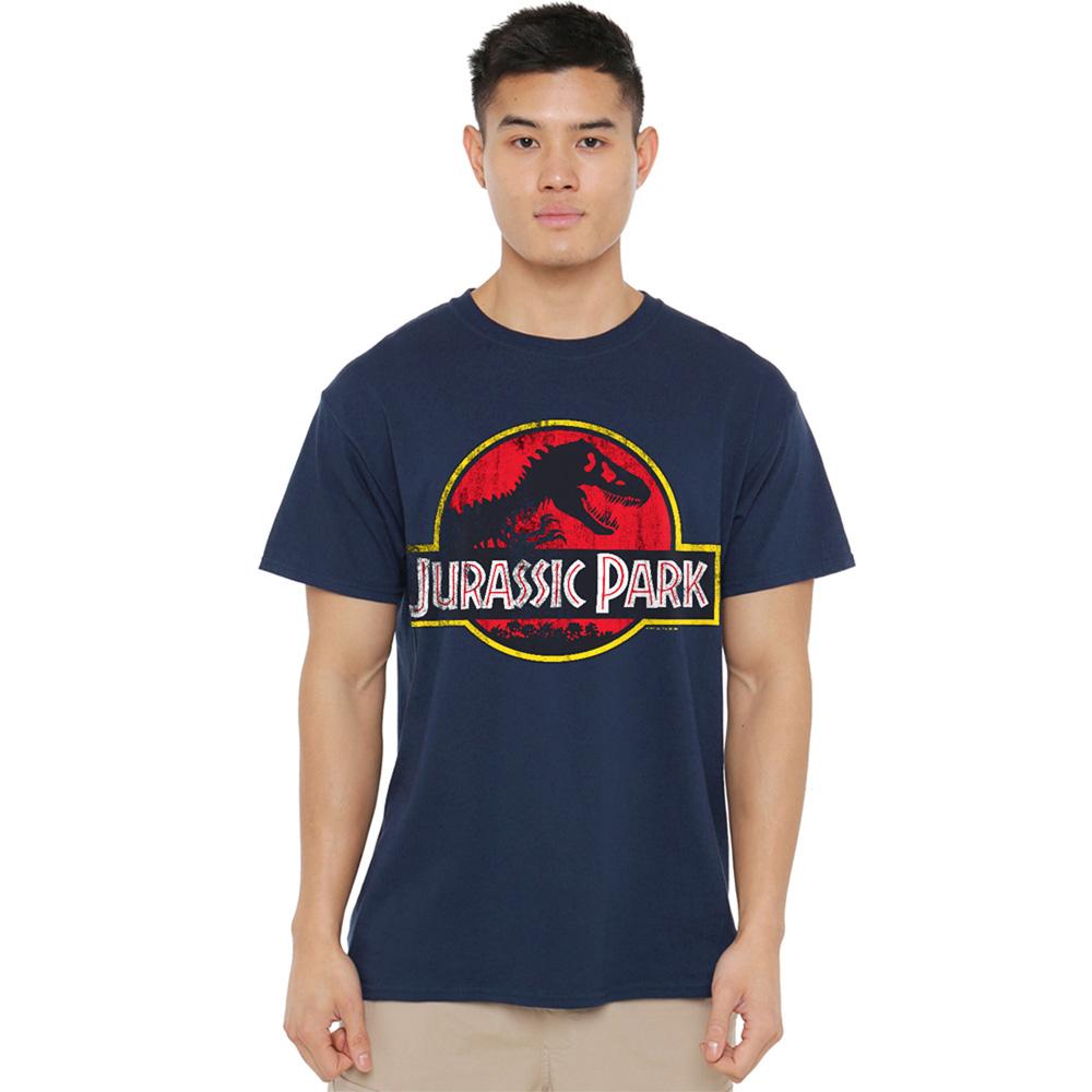 Navy - Lifestyle - Jurassic Park Unisex Adult Distressed Logo Ringspun Cotton T-Shirt