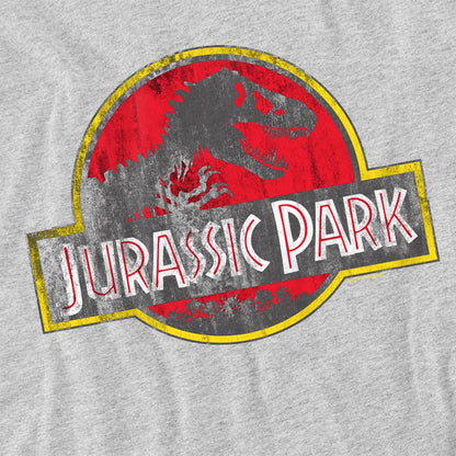Athletic Heather - Side - Jurassic Park Unisex Adult Distressed Logo Ringspun Cotton T-Shirt