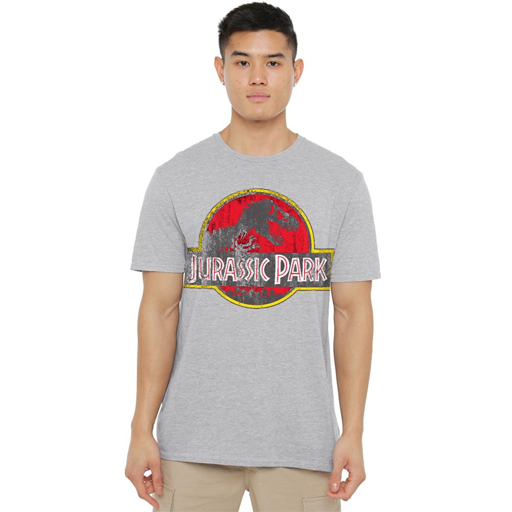 Athletic Heather - Lifestyle - Jurassic Park Unisex Adult Distressed Logo Ringspun Cotton T-Shirt