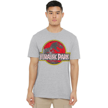 Athletic Heather - Lifestyle - Jurassic Park Unisex Adult Distressed Logo Ringspun Cotton T-Shirt