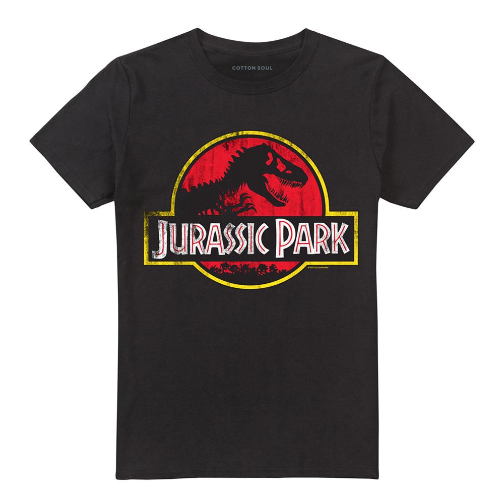 Black - Front - Jurassic Park Unisex Adult Distressed Logo Ringspun Cotton T-Shirt