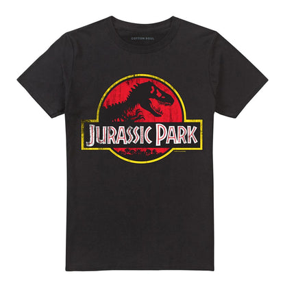 Black - Front - Jurassic Park Unisex Adult Distressed Logo Ringspun Cotton T-Shirt