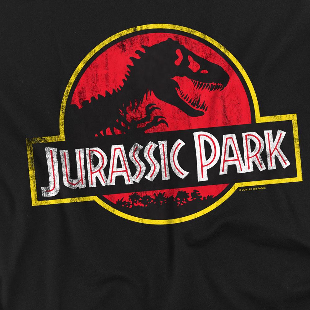 Black - Side - Jurassic Park Unisex Adult Distressed Logo Ringspun Cotton T-Shirt