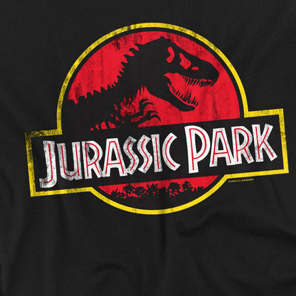 Black - Side - Jurassic Park Unisex Adult Distressed Logo Ringspun Cotton T-Shirt