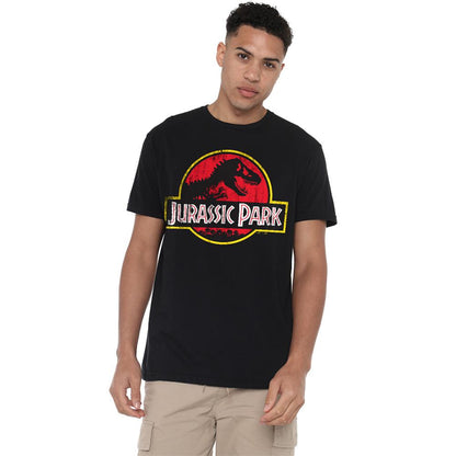 Black - Lifestyle - Jurassic Park Unisex Adult Distressed Logo Ringspun Cotton T-Shirt