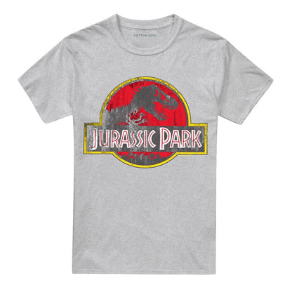 Athletic Heather - Front - Jurassic Park Unisex Adult Distressed Logo Ringspun Cotton T-Shirt