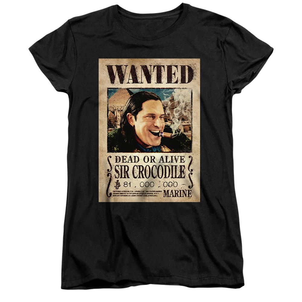 Black - Front - One Piece Womens-Ladies Wanted Poster Fitted T-Shirt