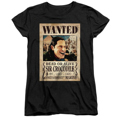 Black - Front - One Piece Womens-Ladies Wanted Poster Fitted T-Shirt