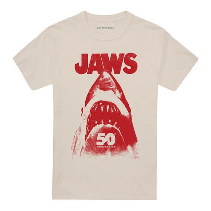 Sand - Front - Jaws Unisex Adult Poster Shark 50th T-Shirt