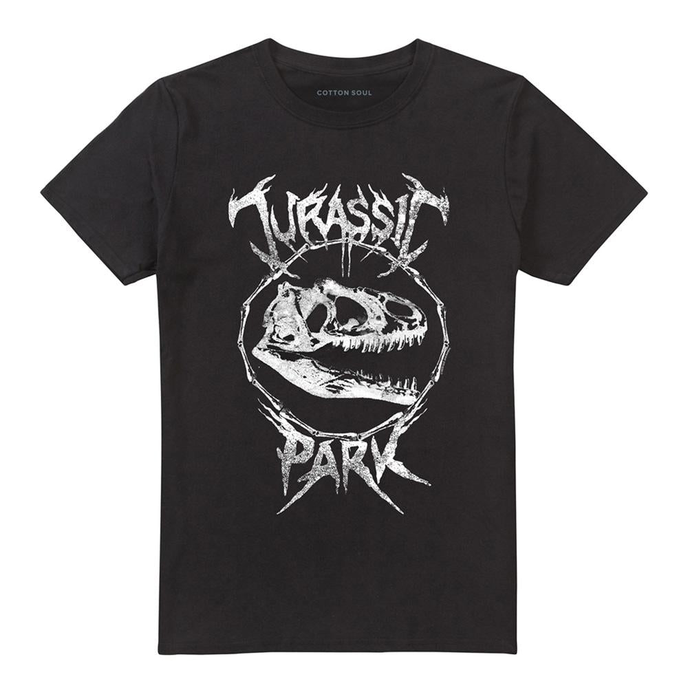 Black - Front - Jurassic Park Unisex Adult Skull Ringspun Cotton T-Shirt