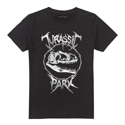 Black - Front - Jurassic Park Unisex Adult Skull Ringspun Cotton T-Shirt