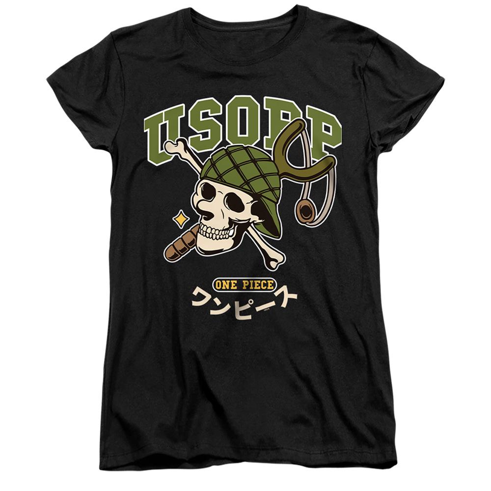 Black - Front - One Piece Womens-Ladies Usopp Collegic Ringspun Cotton Fitted T-Shirt