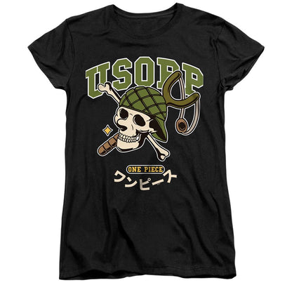 Black - Front - One Piece Womens-Ladies Usopp Collegic Ringspun Cotton Fitted T-Shirt