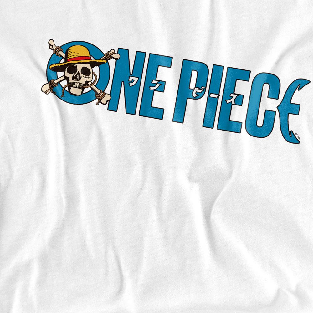 White - Side - One Piece Womens-Ladies Jolly Roger Luffy Logo Fitted T-Shirt